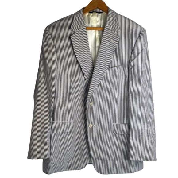 Jos A Bank Seersucker Striped 100% Cotton Blazer Preppy Single Breasted Size 43R - Picture 1 of 12